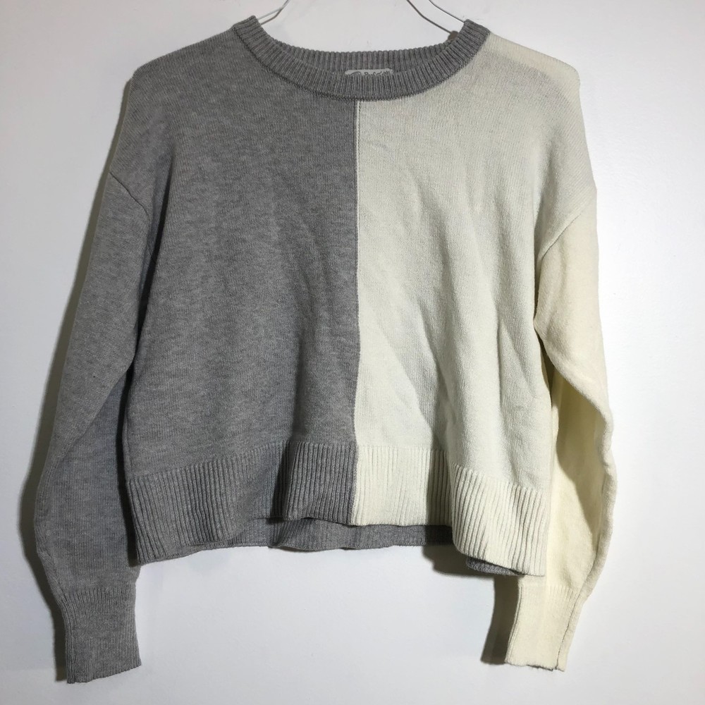 Poof Apparel Grey/White Color Blocked Sweater M